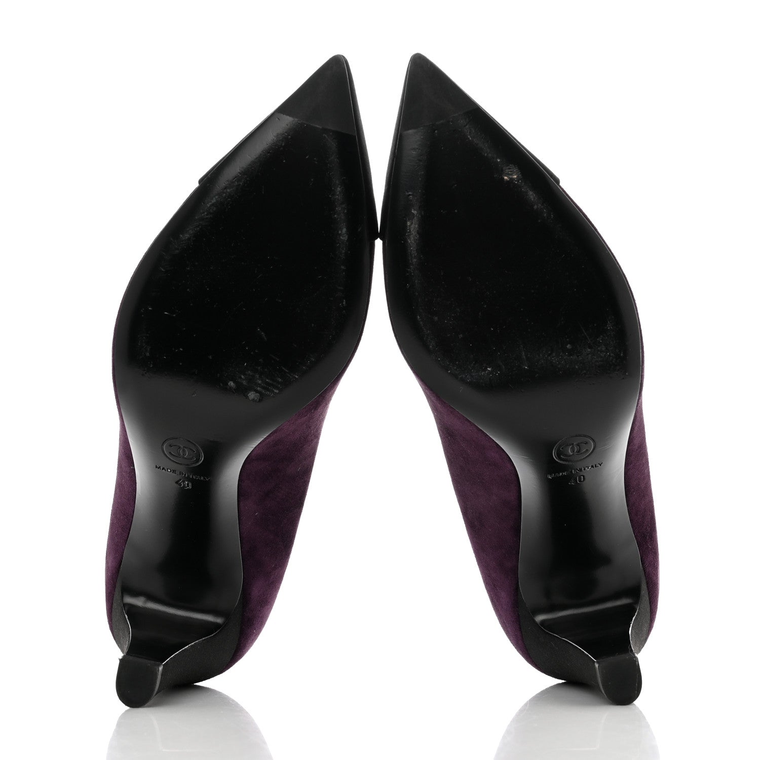 Chanel Suede Satin Cap Toe Pumps Dark 40 Purple Black 5 of 12