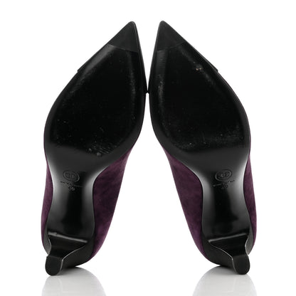 Chanel Suede Satin Cap Toe Pumps Dark 40 Purple Black 5 of 12