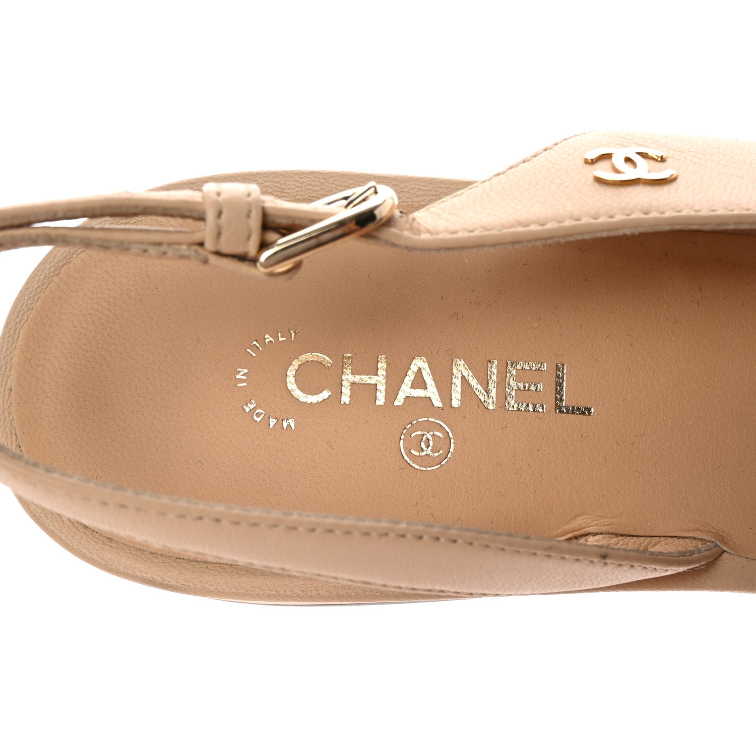 Chanel Lambskin Grosgrain Pearl Cap Toe CC Slingback Flats 39 Beige Black 8 of 10
