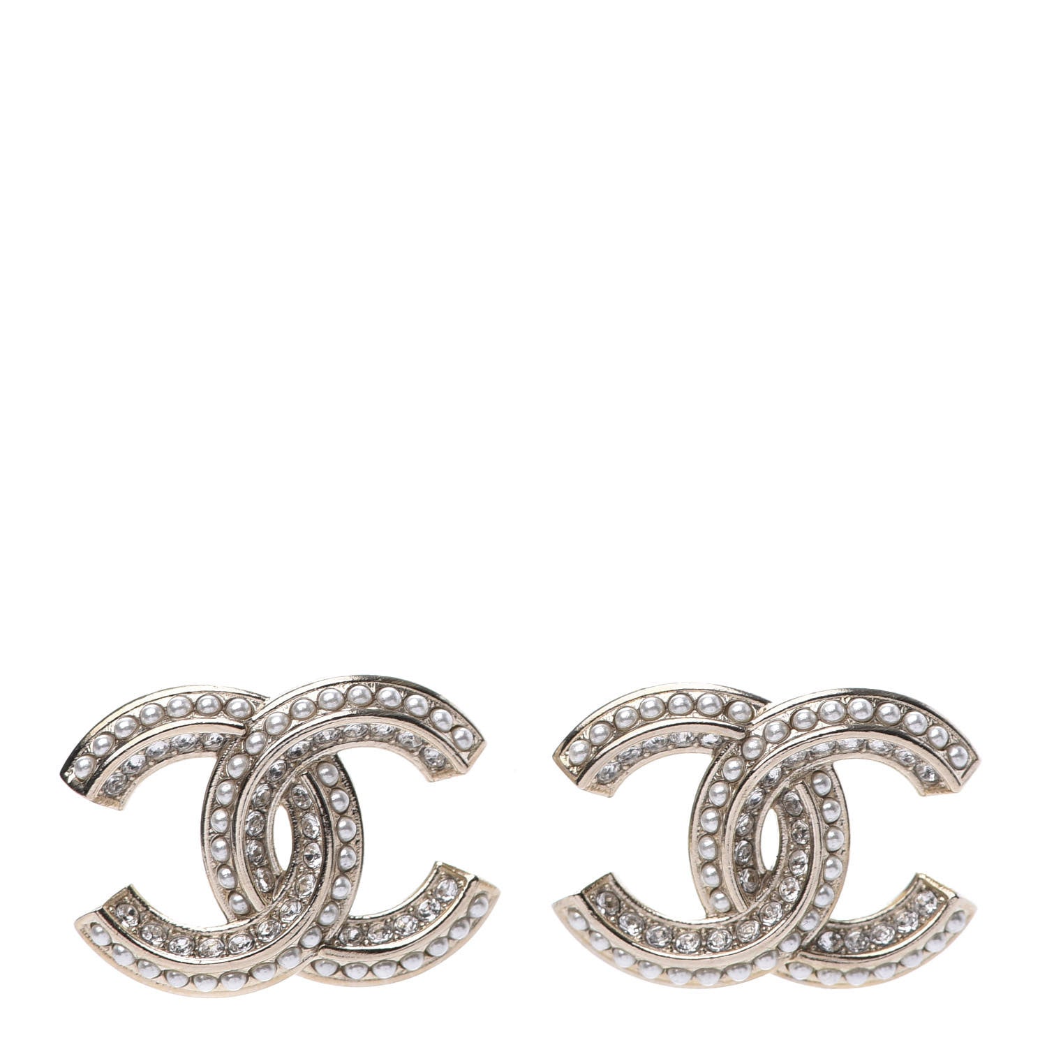 Chanel Crystal Pearl Chain Mania CC Earrings Gold 1 of 5