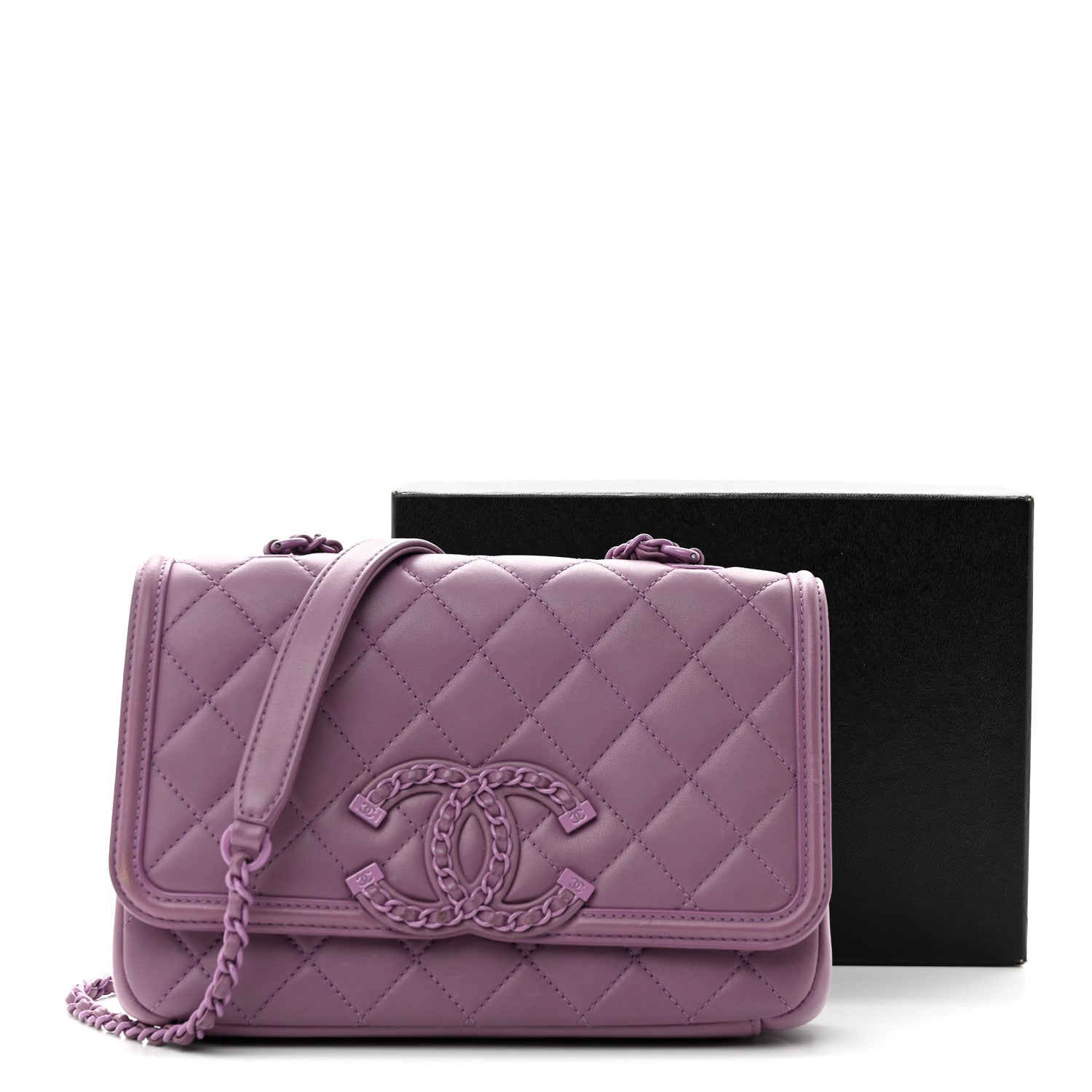Chanel Lambskin Quilted Small CC Filigree Flap Purple 13 of 13