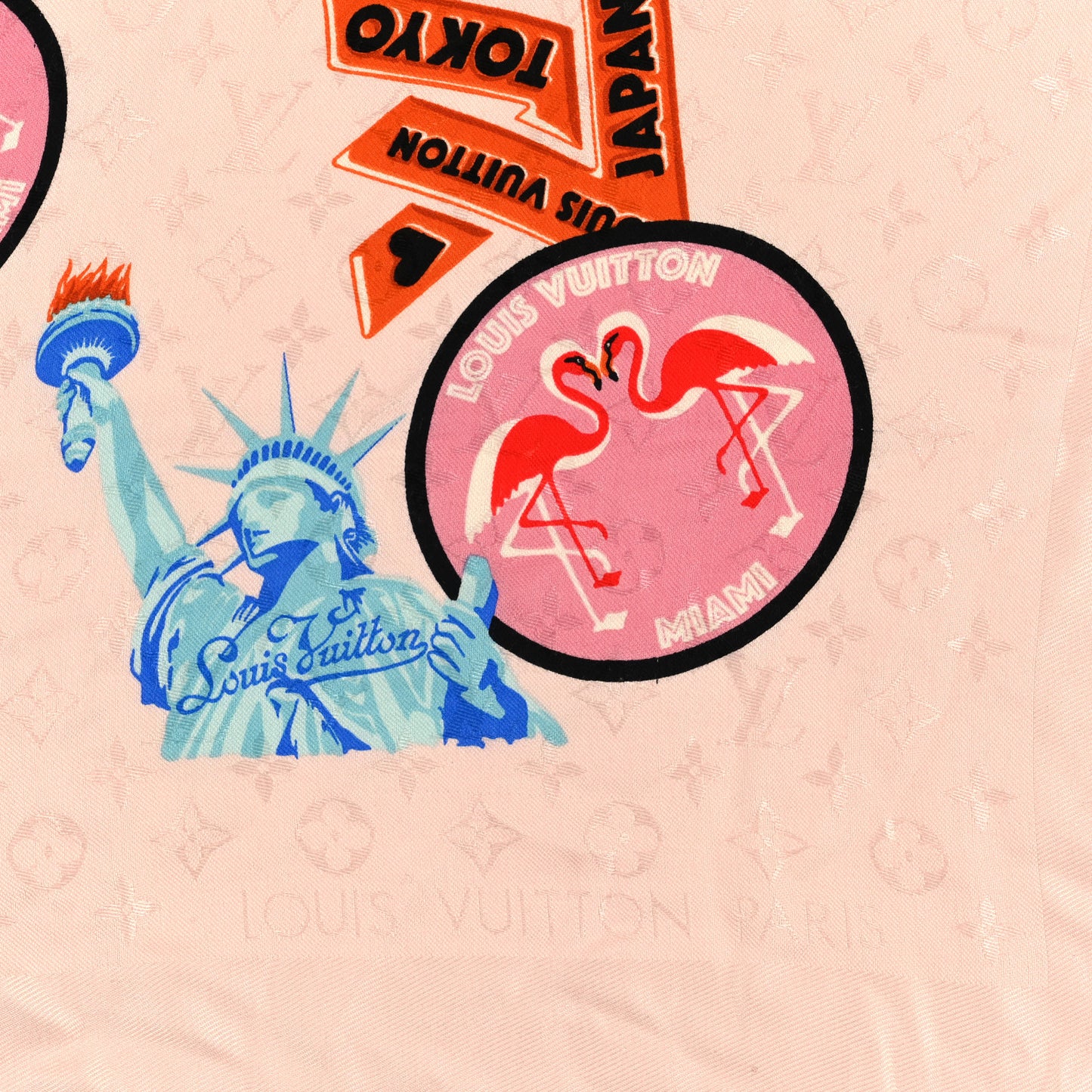 Silk Wool Monogram World Tour Shawl Nude