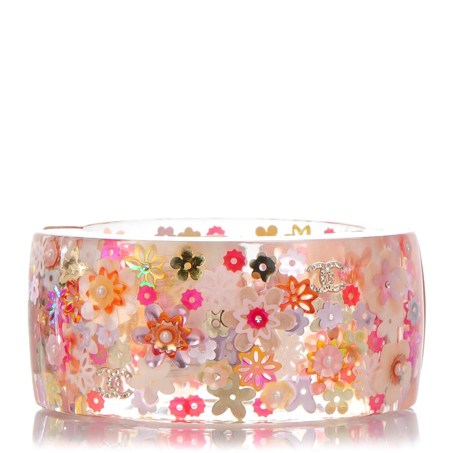 Resin CC Camellia Floral Cuff Transparent Pink Gold