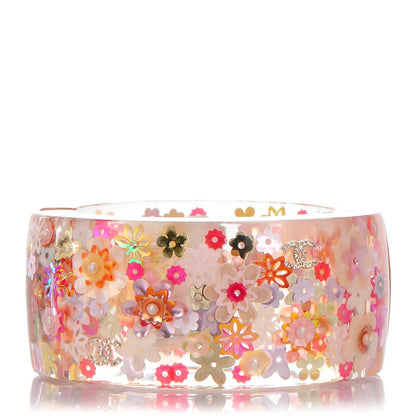 Chanel Resin CC Camellia Floral Cuff Transparent Pink Gold 1 of 6