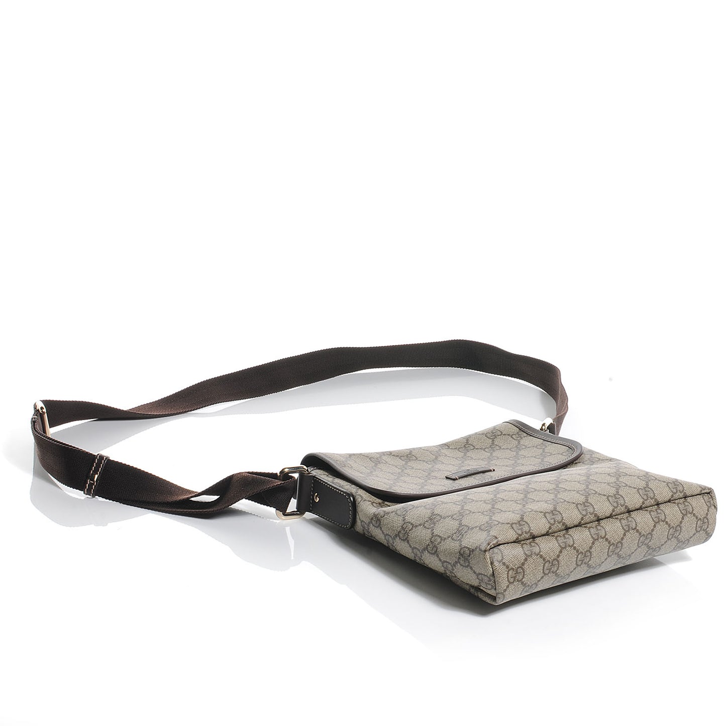 GG Supreme Monogram Selleria Calfskin Small Flap Messenger Bag Beige Ebony Cocoa Dark Chocolate