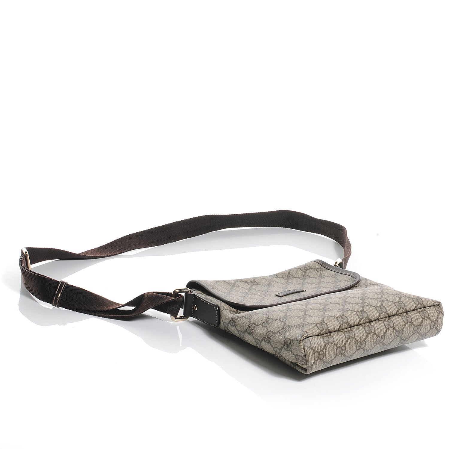 Gucci GG Supreme Monogram Selleria Calfskin Small Flap Messenger Bag Beige Ebony Cocoa Dark Chocolate 4 of 7