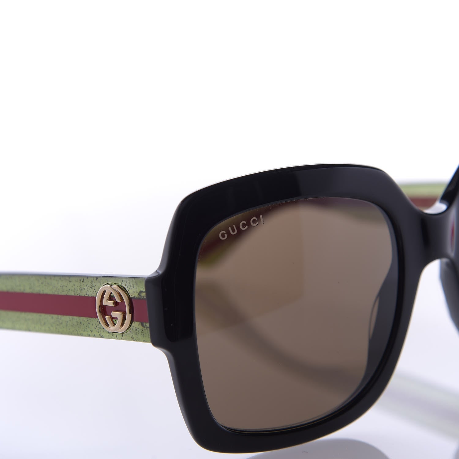 Gucci Acetate Oversize Square Web GG 0036S Sunglasses Black Green 7 of 8