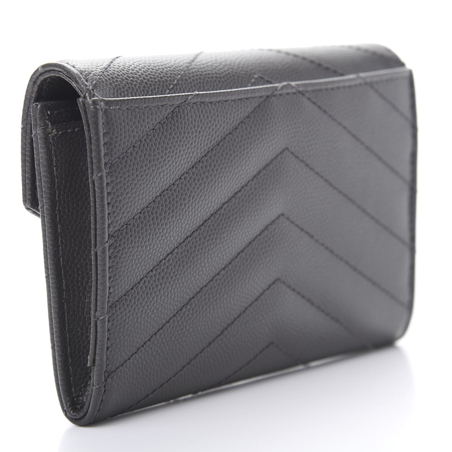Saint Laurent Grain De Poudre Matelasse Chevron Small Monogram Envelope Wallet Coal 3 of 10