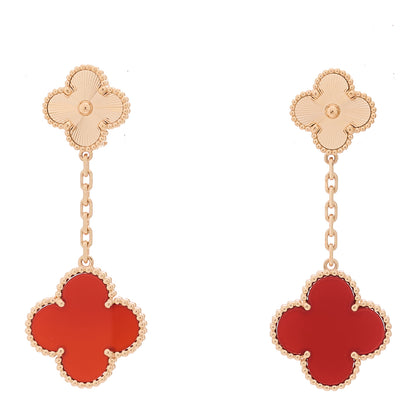 Van Cleef & Arpels 18K Rose Gold Guilloche Carnelian 2 Motifs Magic Alhambra Earrings 1 of 5
