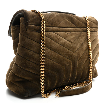 Saint Laurent Suede Y Quilted Monogram Medium Loulou Chain Satchel Seaweed 3 of 10