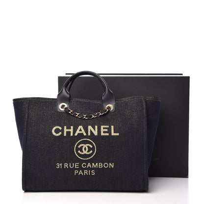 Chanel Lurex Canvas Medium Deauville Tote Navy Blue Gold 13 of 13