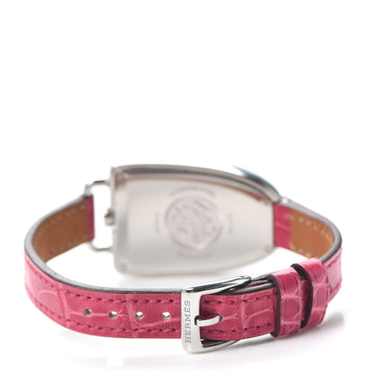 Hermes Stainless Steel Alligator Diamond Bezel 26mm Galop Quartz Watch Framboise 3 of 5