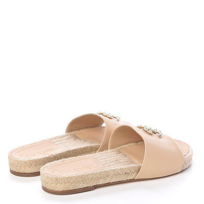 Chanel Lambskin Pearl CC Espadrille Slip On Sandals 37 Beige 4 of 8