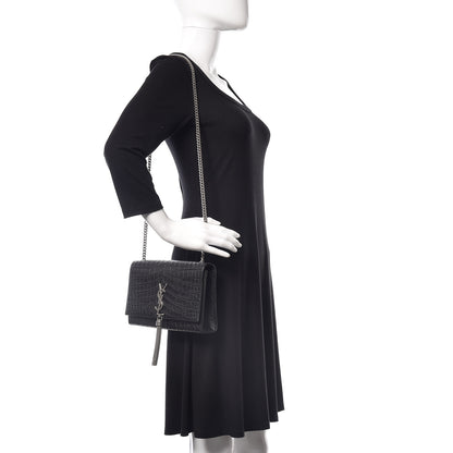 Saint Laurent Calfskin Crocodile Embossed Medium Classic Monogram Kate Tassel Satchel Black 2 of 9