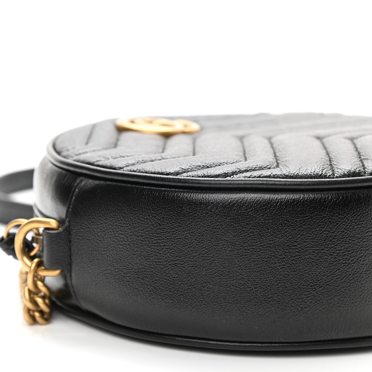 Gucci Azalea Calfskin Matelasse Heart Mini GG Marmont Round Shoulder Bag Black 9 of 9