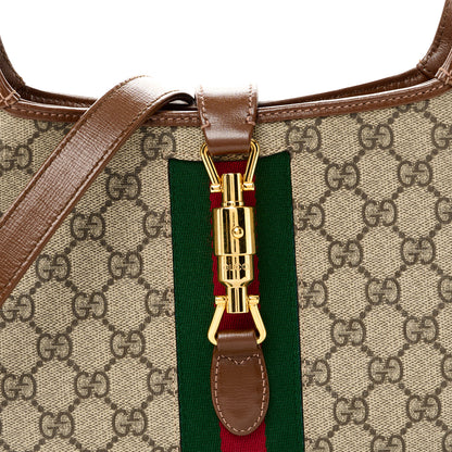 Gucci GG Supreme Monogram Azalea Calfskin Web Small Jackie 1961 Hobo Beige Ebony Brown Sugar 8 of 10