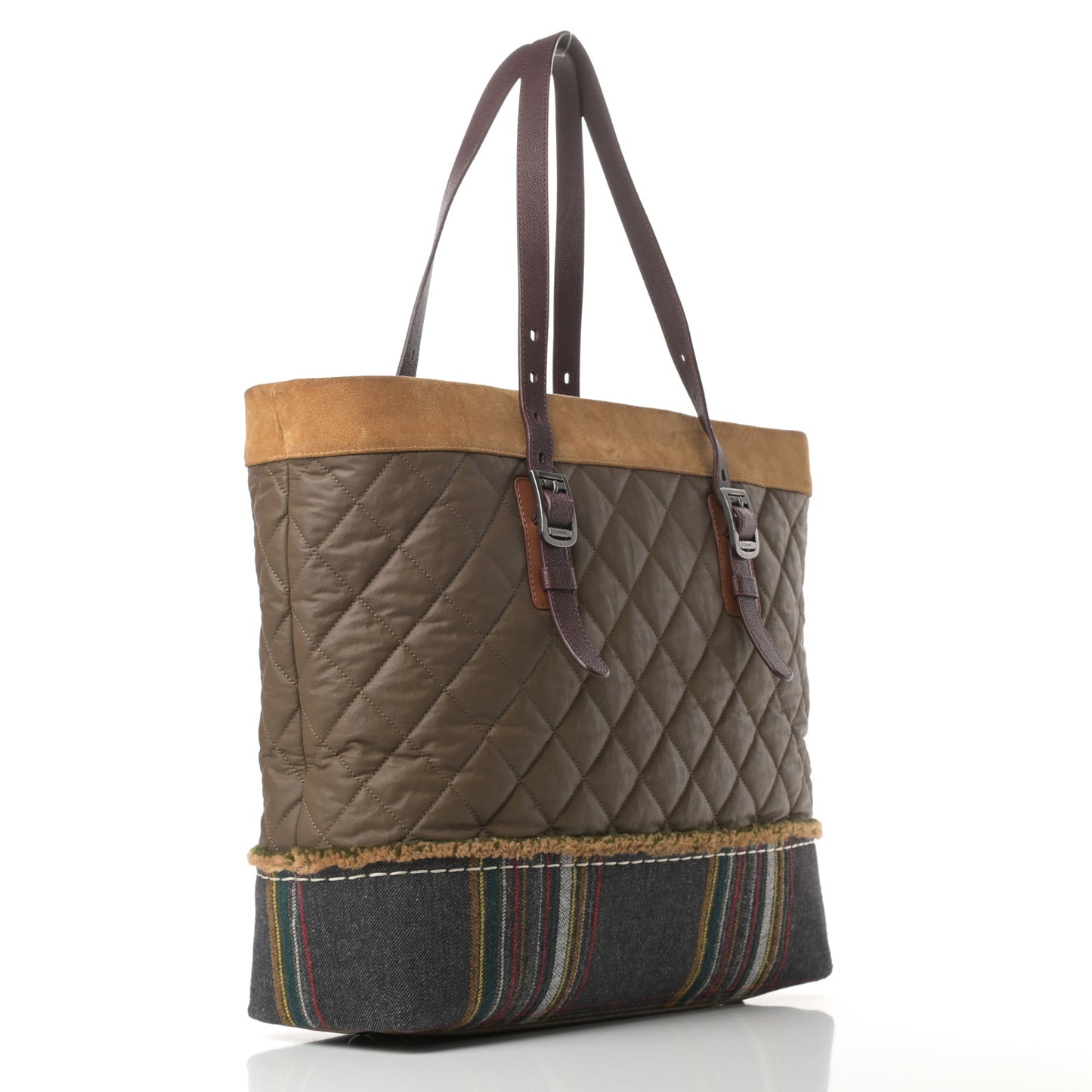 Coated Canvas Quilted Paris Edinburgh Tote Green Brown Multicolor