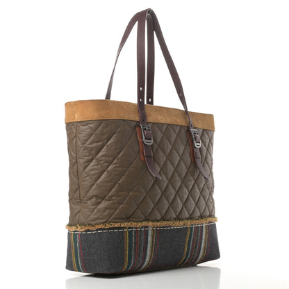 Chanel Coated Canvas Quilted Paris Edinburgh Tote Green Brown Multicolor 3 of 12