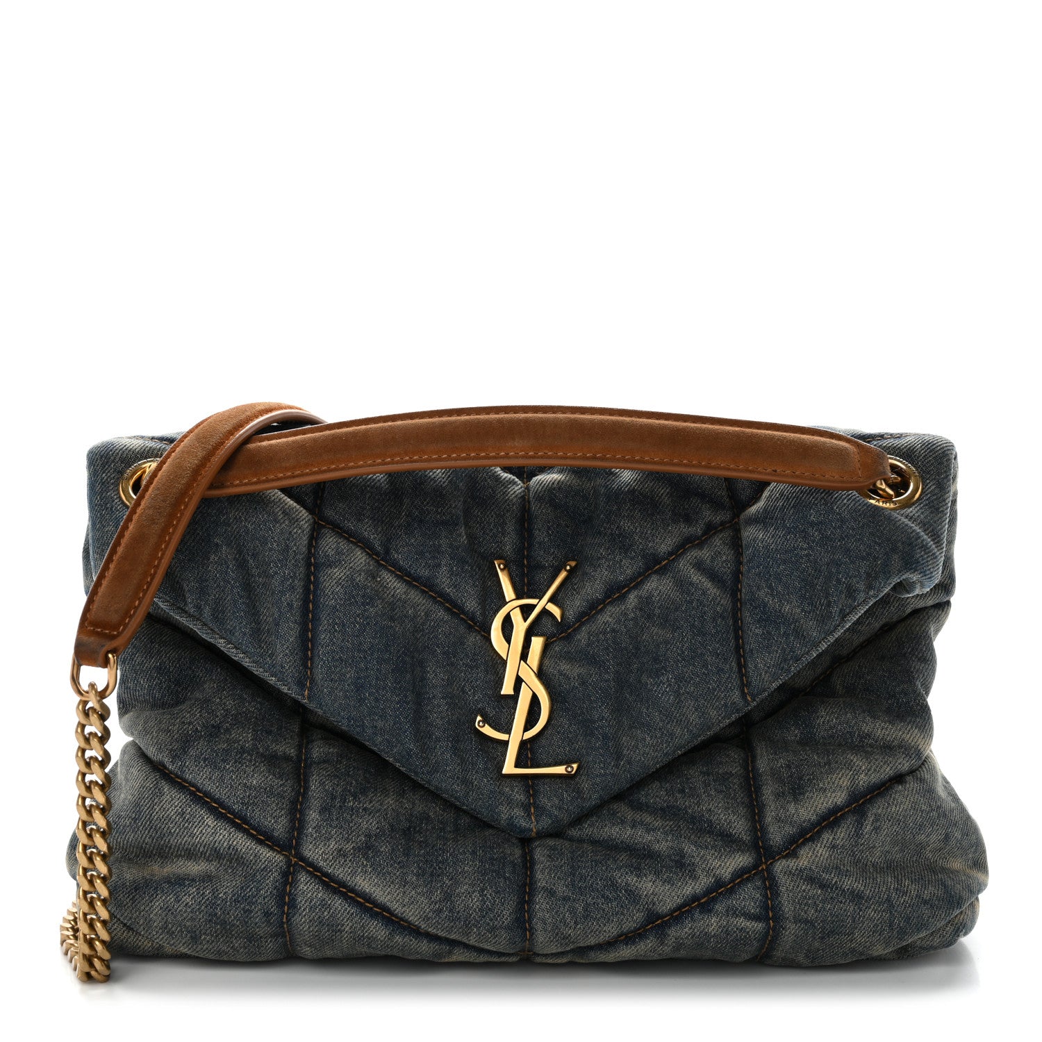 Saint Laurent Denim Quilted Small Loulou Puffer Monogram Chain Satchel Blue Cinnamon 1 of 12