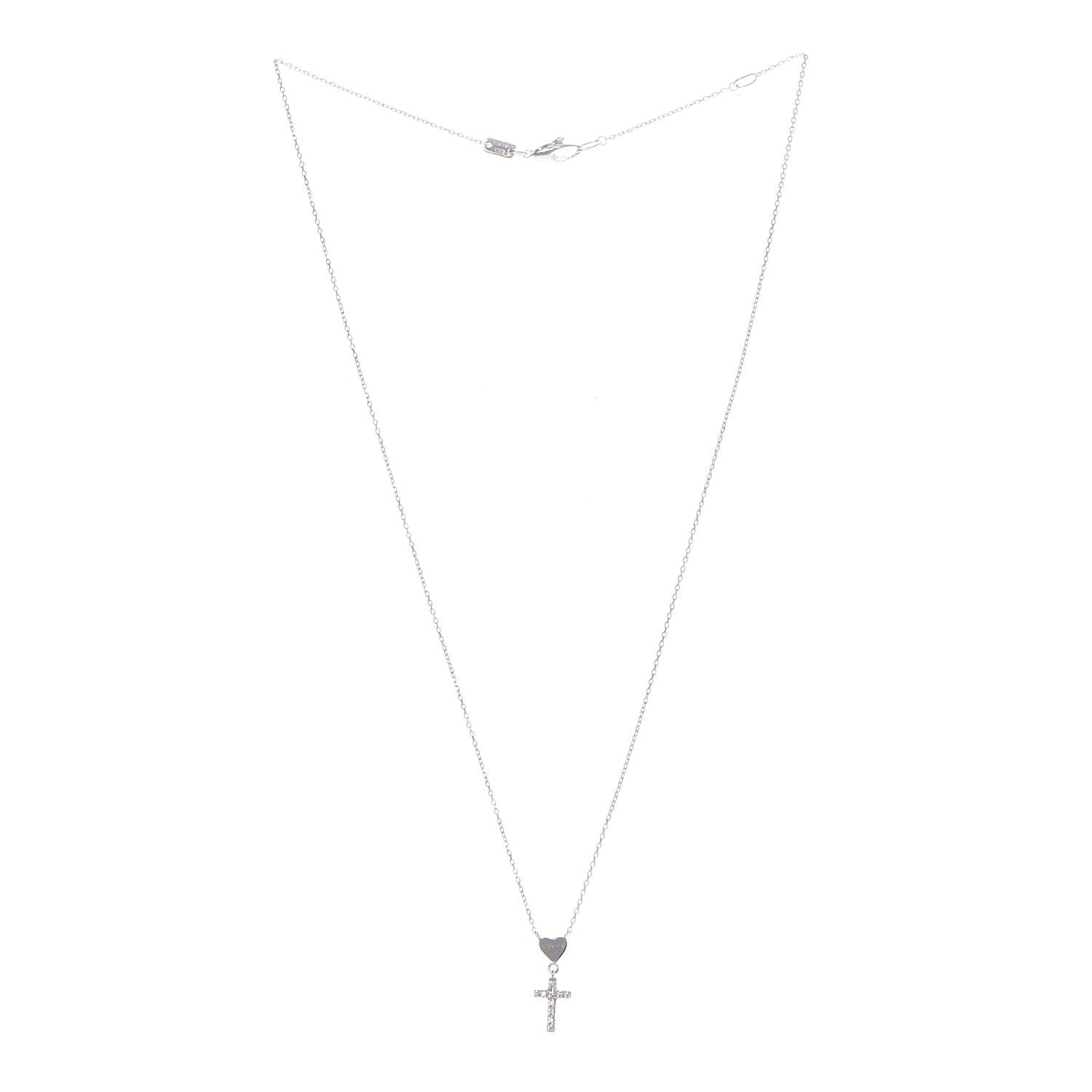 Gucci 18K White Gold Diamond Heart Cross Pendant Necklace 4 of 6