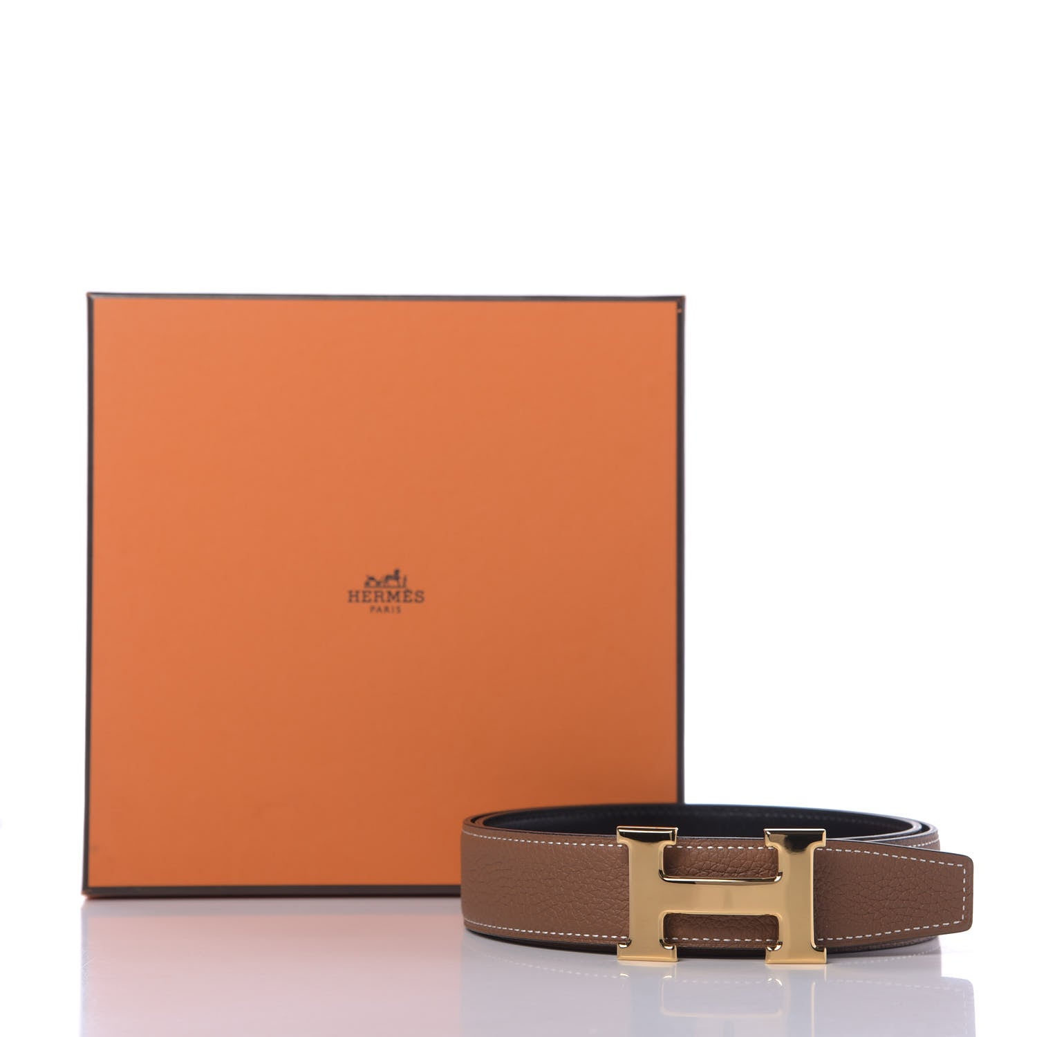 Hermes Box Togo 32mm H Belt 80 Black Gold 8 of 8