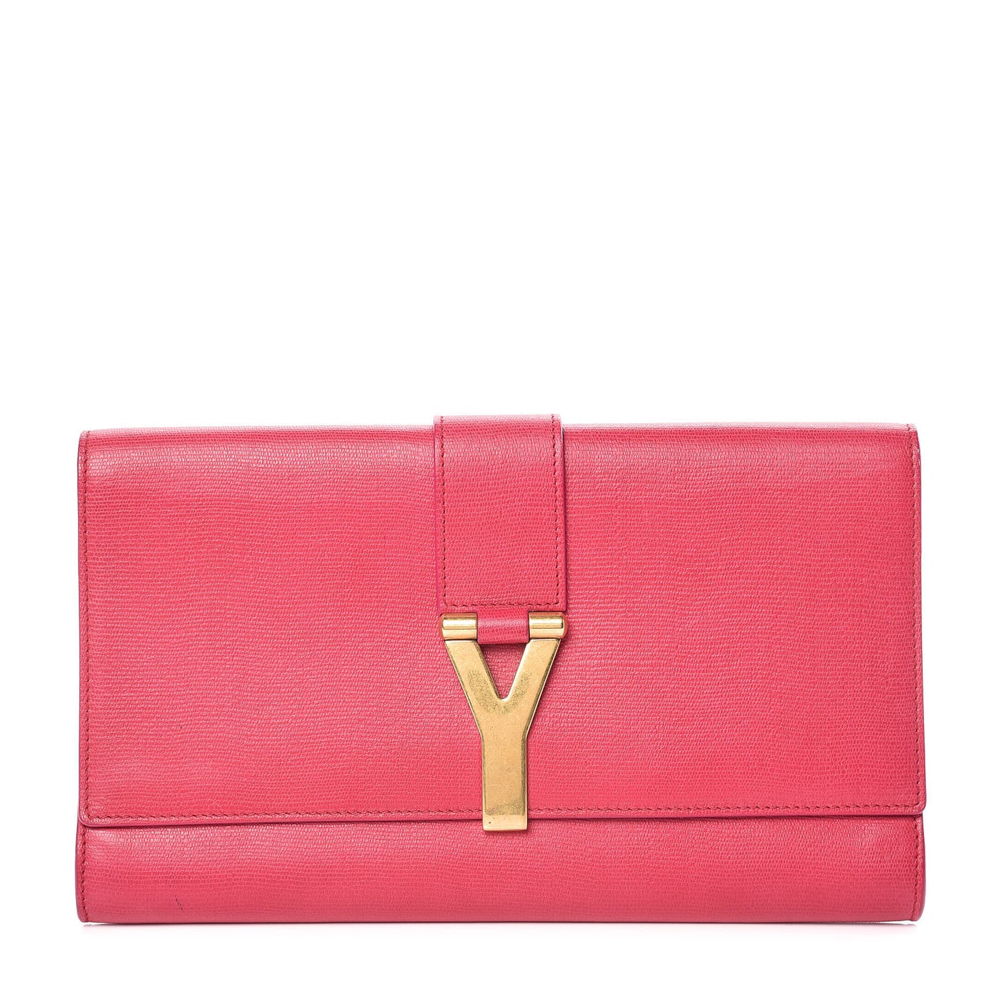 Textured Calfskin Y Ligne Clutch Fuchsia