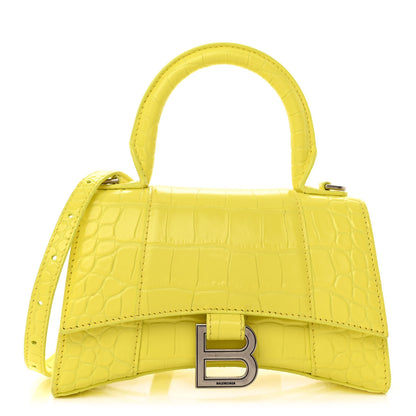 Balenciaga Shiny Calfskin Crocodile Embossed Hourglass Top Handle Bag XS Light Yellow 1 of 10