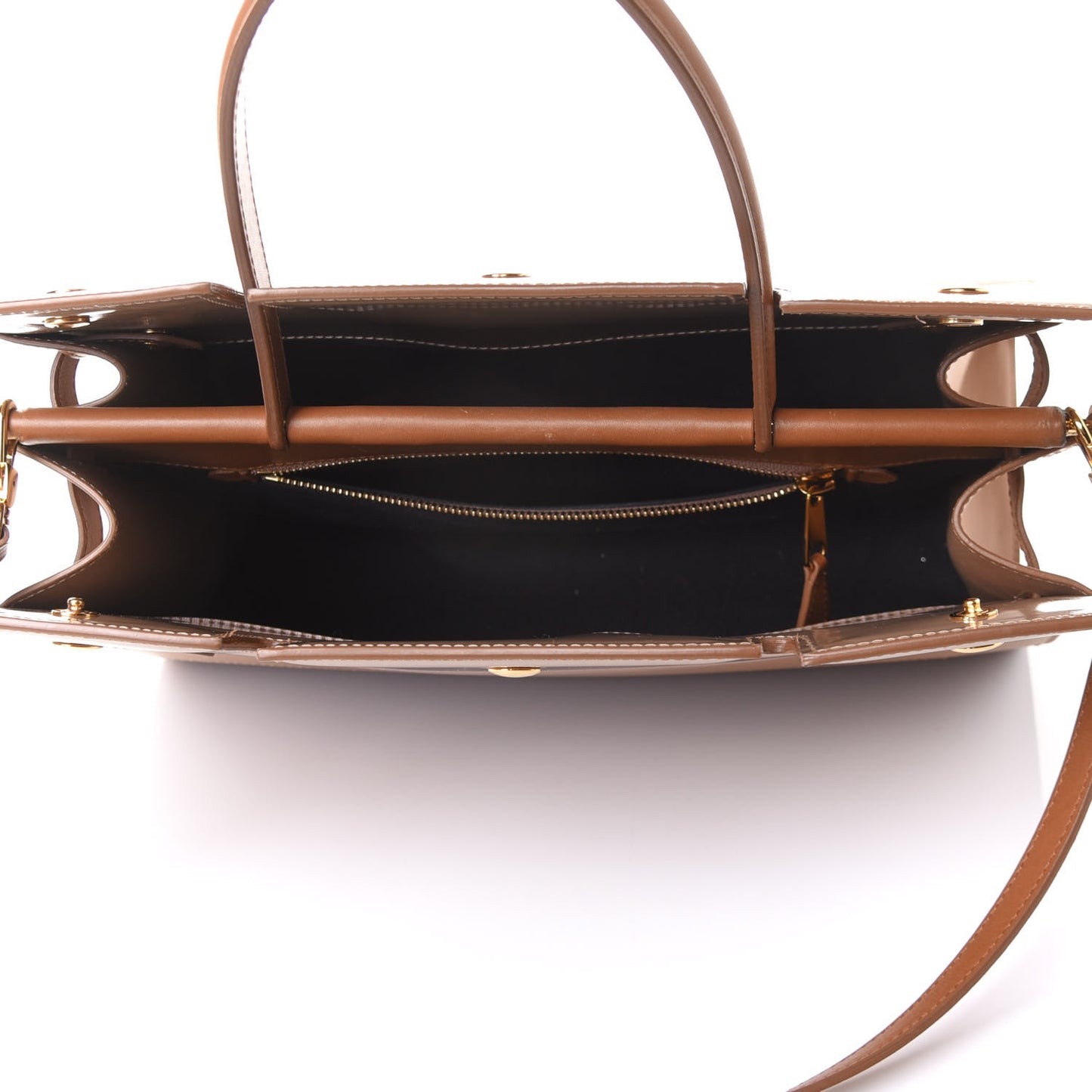 Patent Smooth Calfskin Paneled Medium Two Handle Title Bag Tan