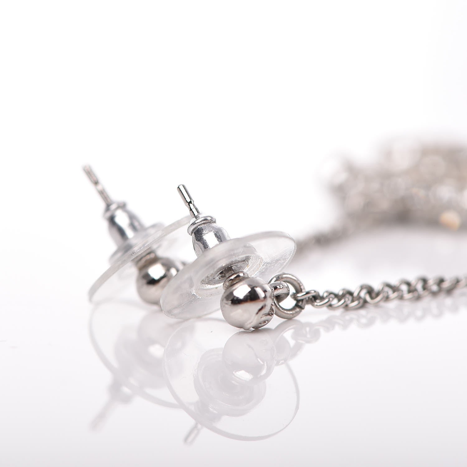 Chanel Baguette Crystal CC Drop Earrings Silver 3 of 3