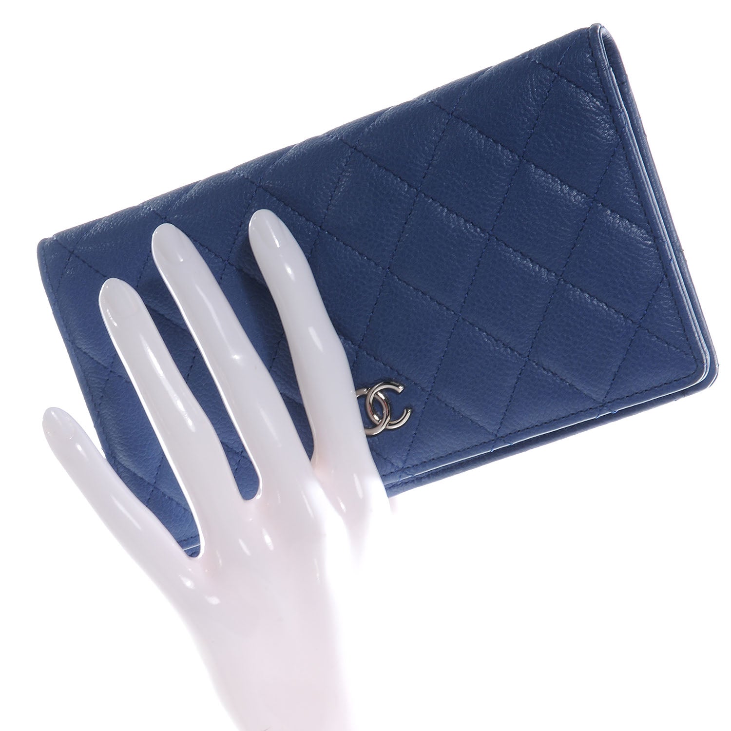 Chanel Washed Caviar Quilted Yen Wallet Blue Roi 2 of 8