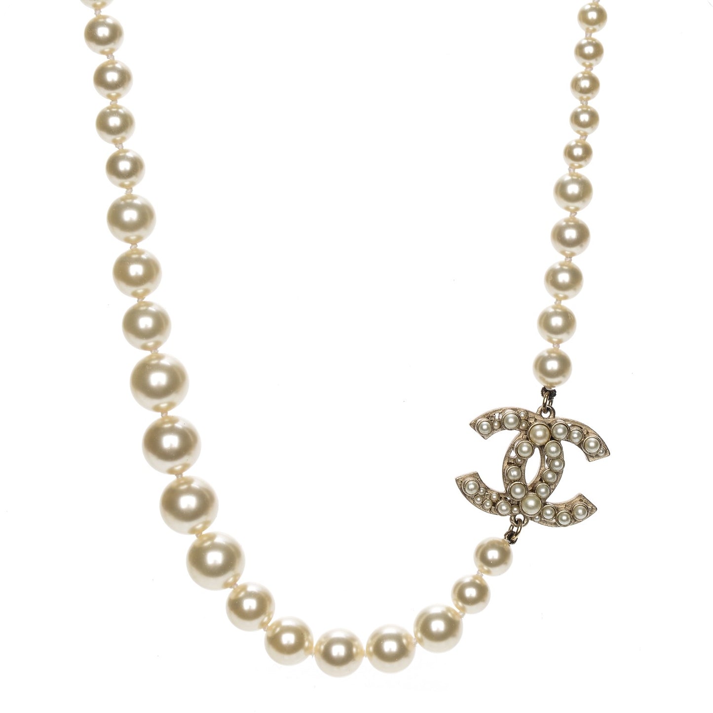 Graduated Pearl CC Short Necklace Gold