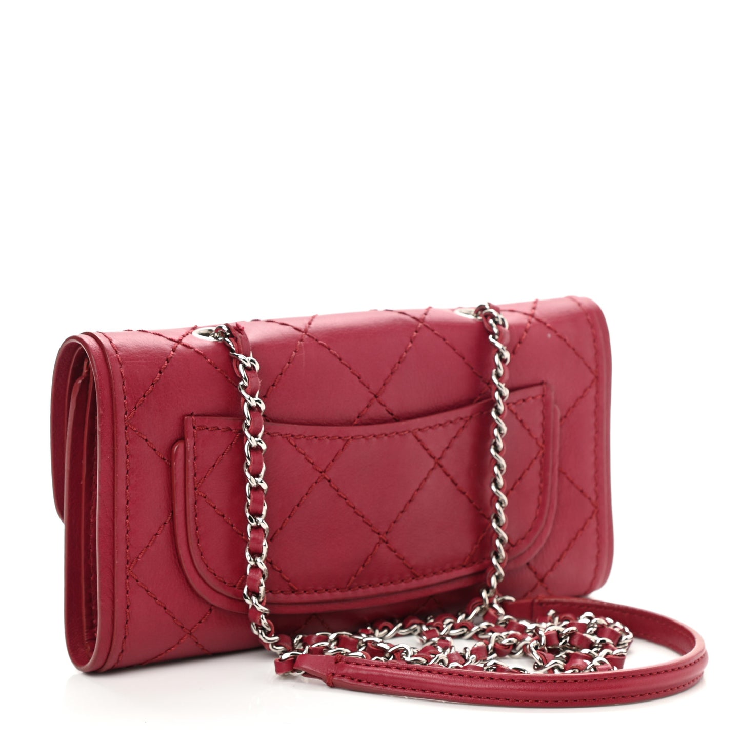 Calfskin Stitched Clutch Flap Red