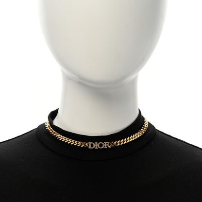 Christian Dior Metal Crystal Chain Choker Necklace Gold 2 of 5