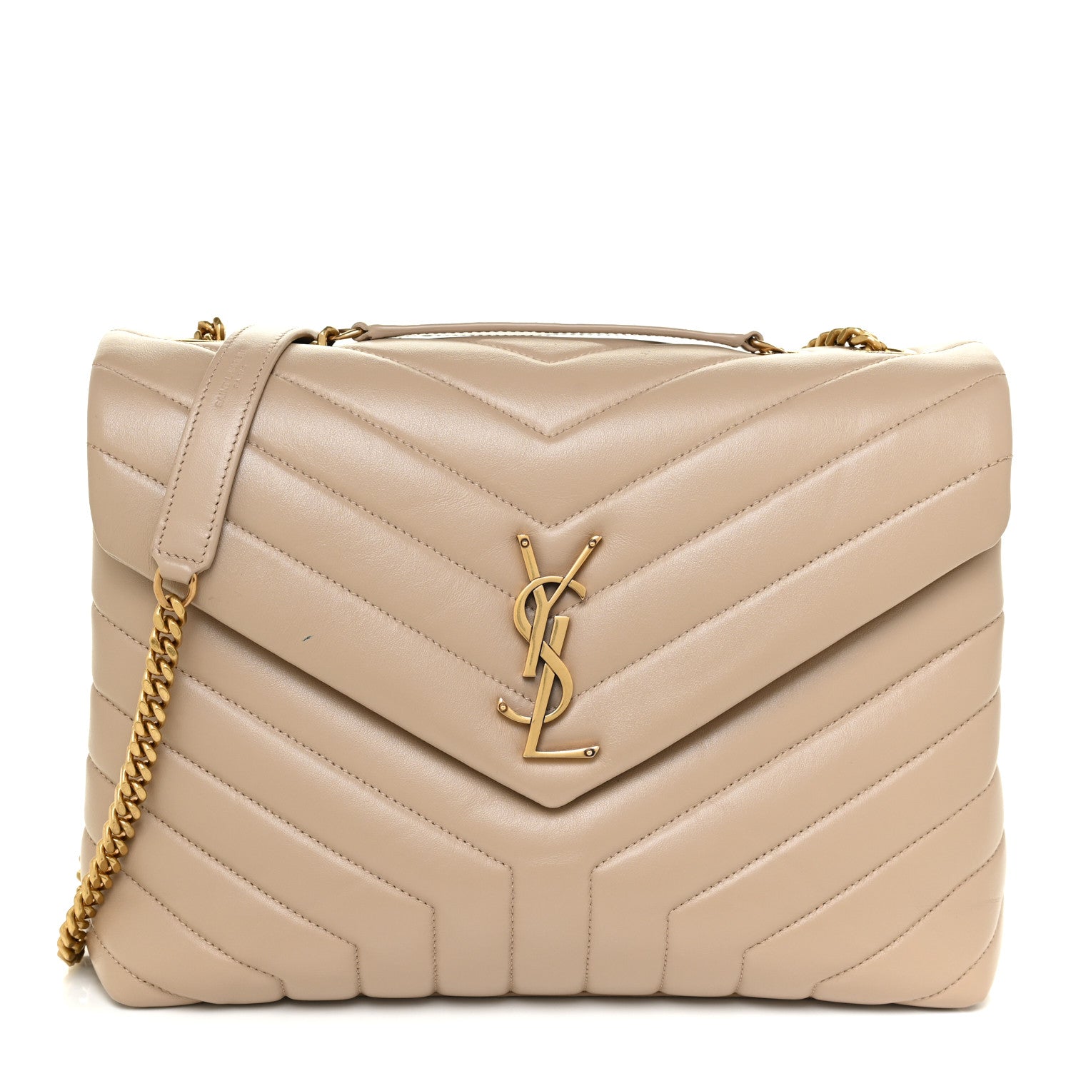 Saint Laurent Calfskin Y Quilted Monogram Medium Loulou Chain Satchel Dark Beige 1 of 15