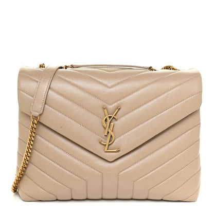 Saint Laurent Calfskin Y Quilted Monogram Medium Loulou Chain Satchel Dark Beige 1 of 15