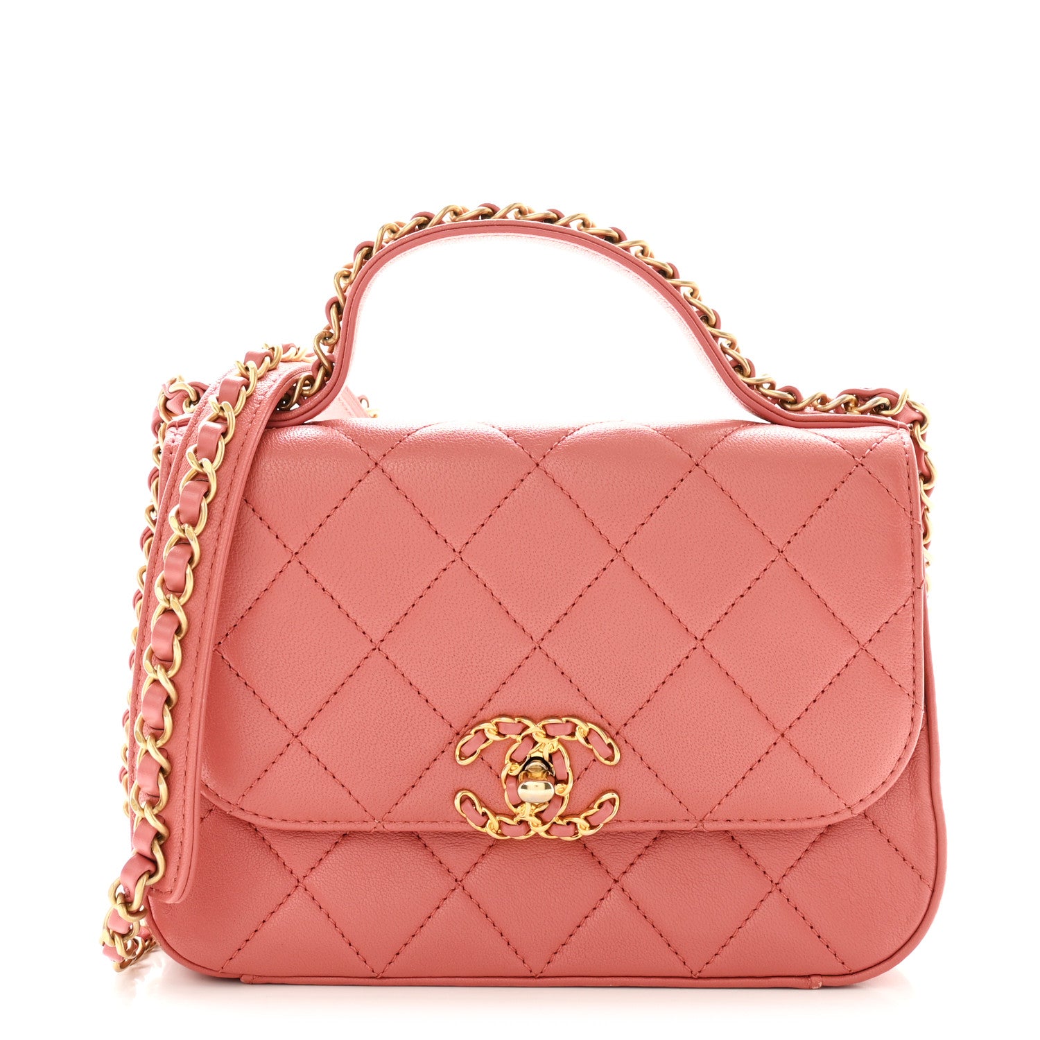 Chanel Lambskin Quilted Small Chain Infinity Top Handle Flap Pink 1 of 12