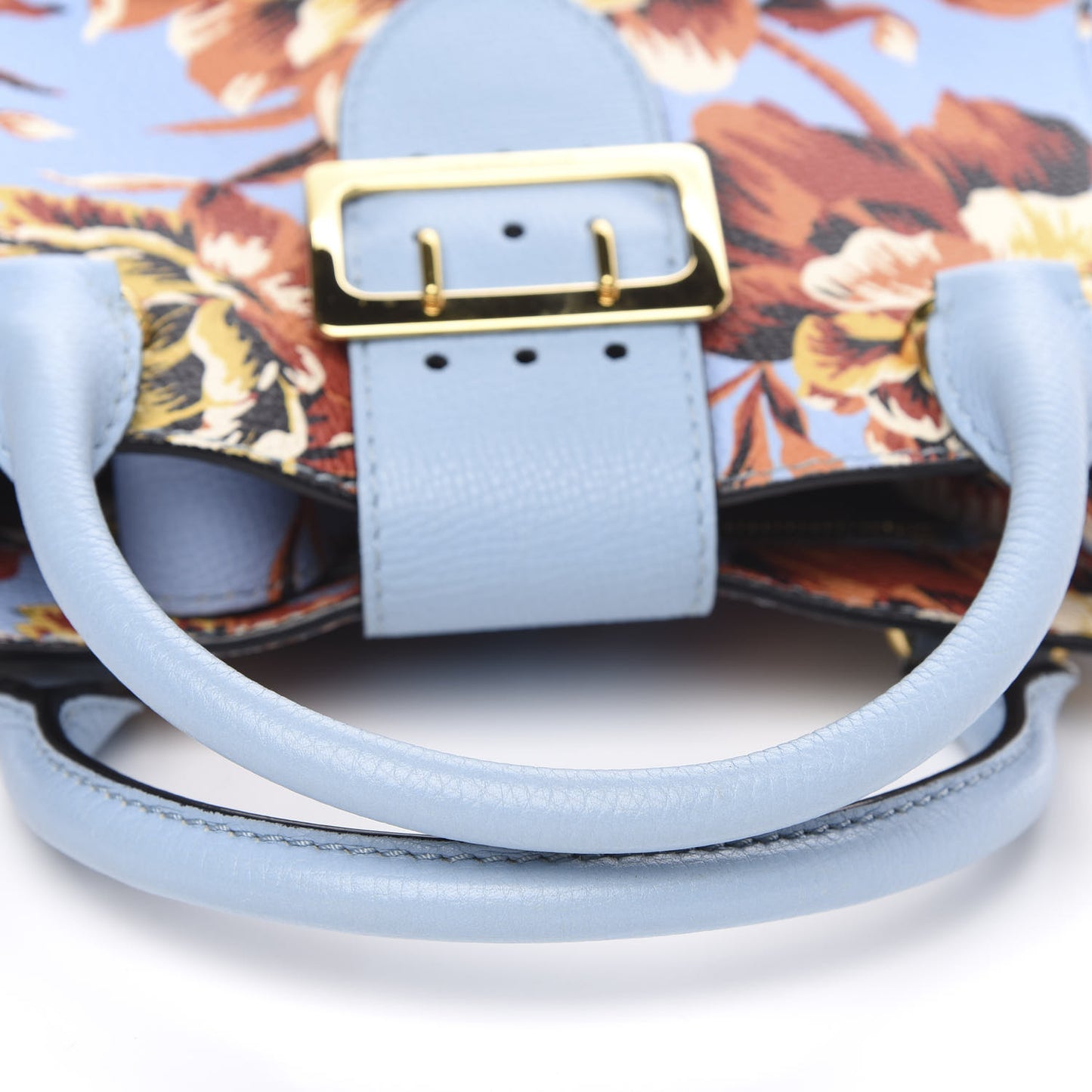 Soft Grain Calfskin Floral Print Medium Buckle Tote Peony Rose Pale Blue Vibrant Orange
