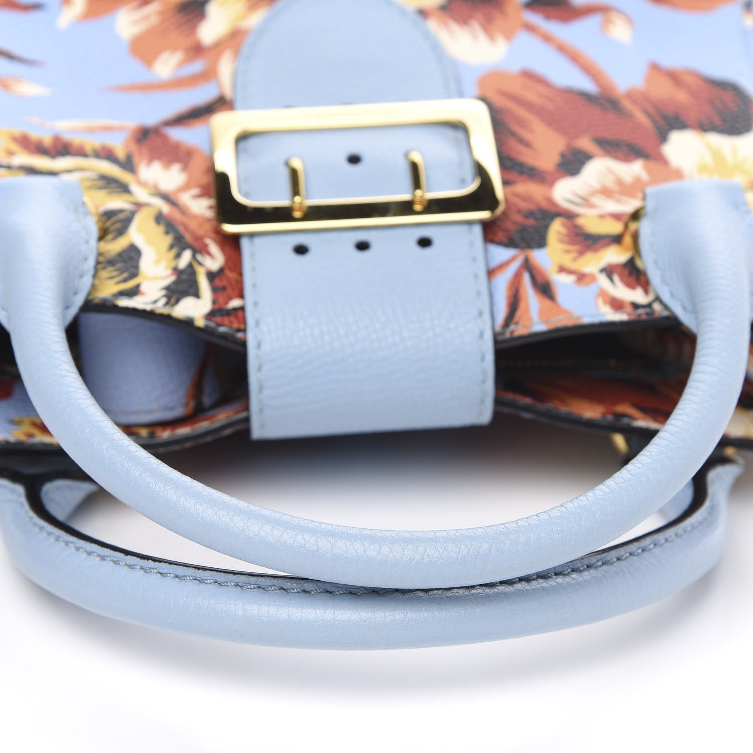 Burberry Soft Grain Calfskin Floral Print Medium Buckle Tote Peony Rose Pale Blue Vibrant Orange 11 of 13