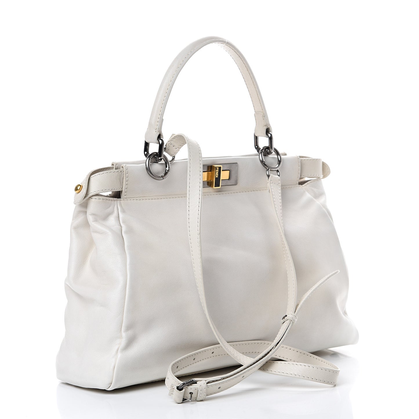 Vitello Suede Medium Peekaboo Iconic Satchel White
