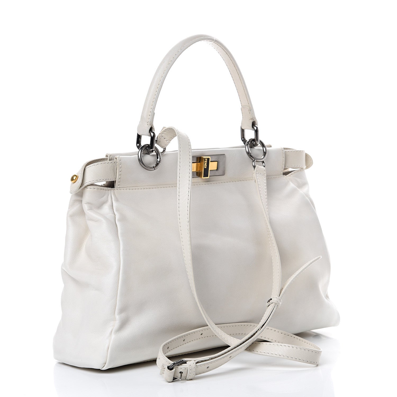 Fendi Vitello Suede Medium Peekaboo Iconic Satchel White 2 of 12