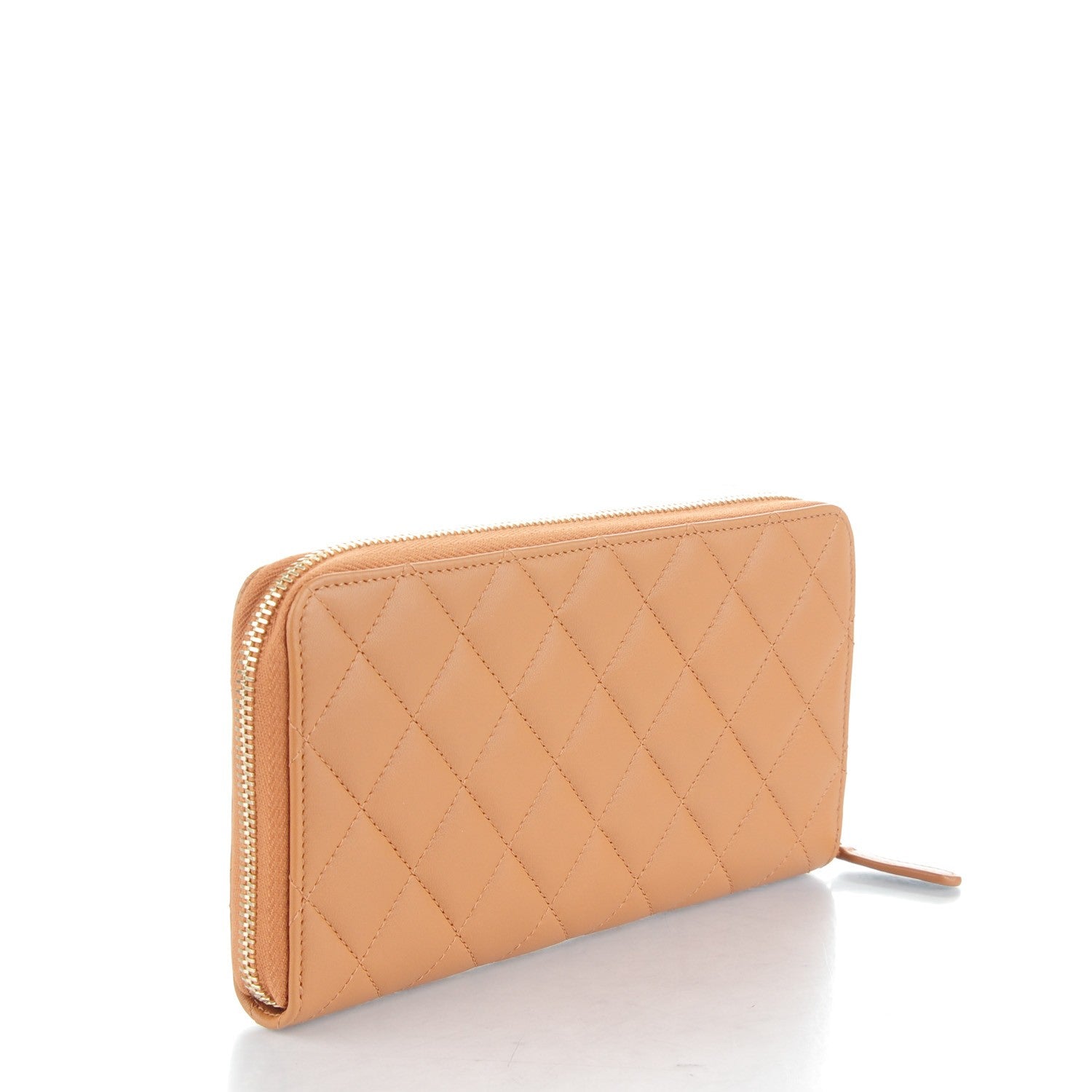Chanel Lambskin Quilted Large Gusset Trendy CC Zip Around Wallet Camel 3 of 8