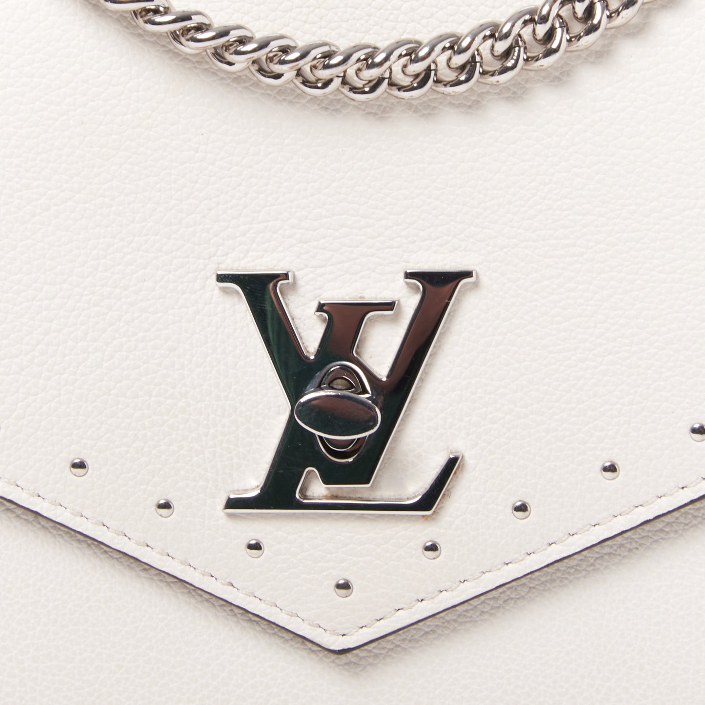 Soft Calfskin Studded Mylockme Chain Bag BB White