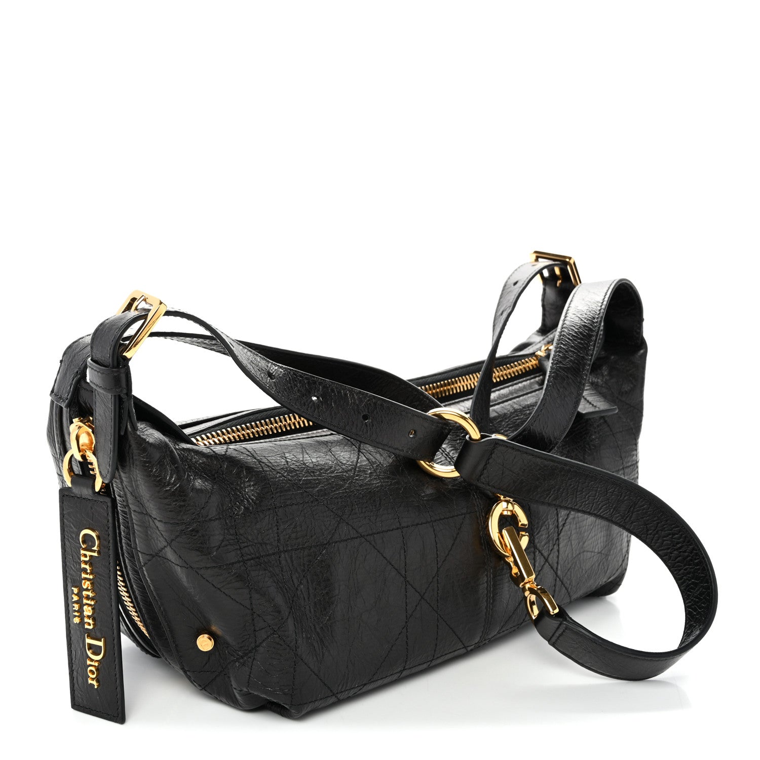 Christian Dior Crinkled Calfskin Macrocannage Small D-Journey Bag Black 3 of 10