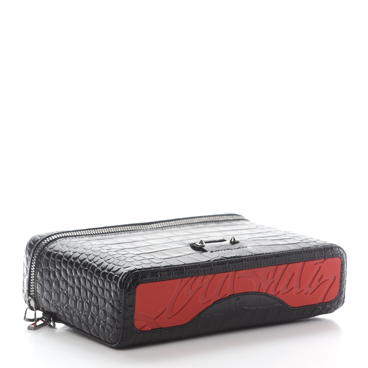 Crocodile Embossed Calfskin Kypipouch Travel Toiletry Case Black
