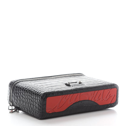Christian Louboutin Crocodile Embossed Calfskin Kypipouch Travel Toiletry Case Black 4 of 9