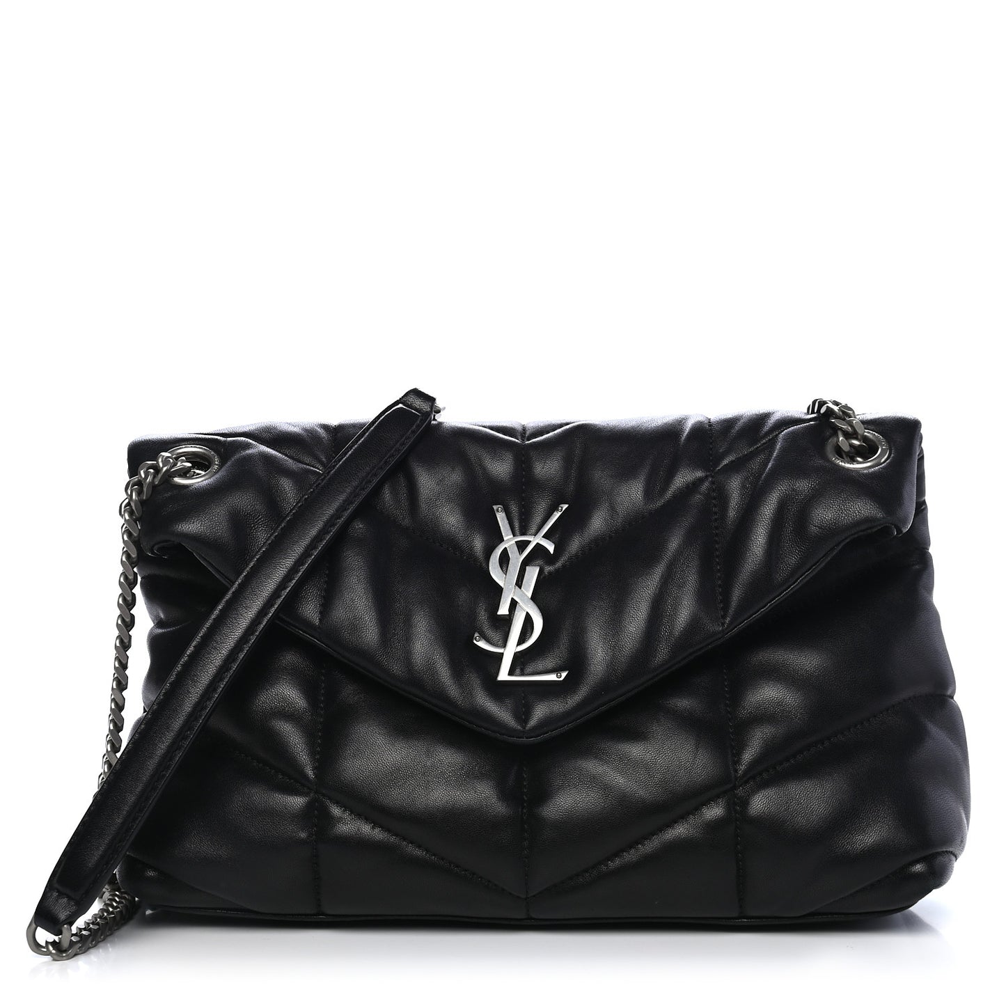 Lambskin Quilted Small Loulou Puffer Monogram Chain Satchel Black