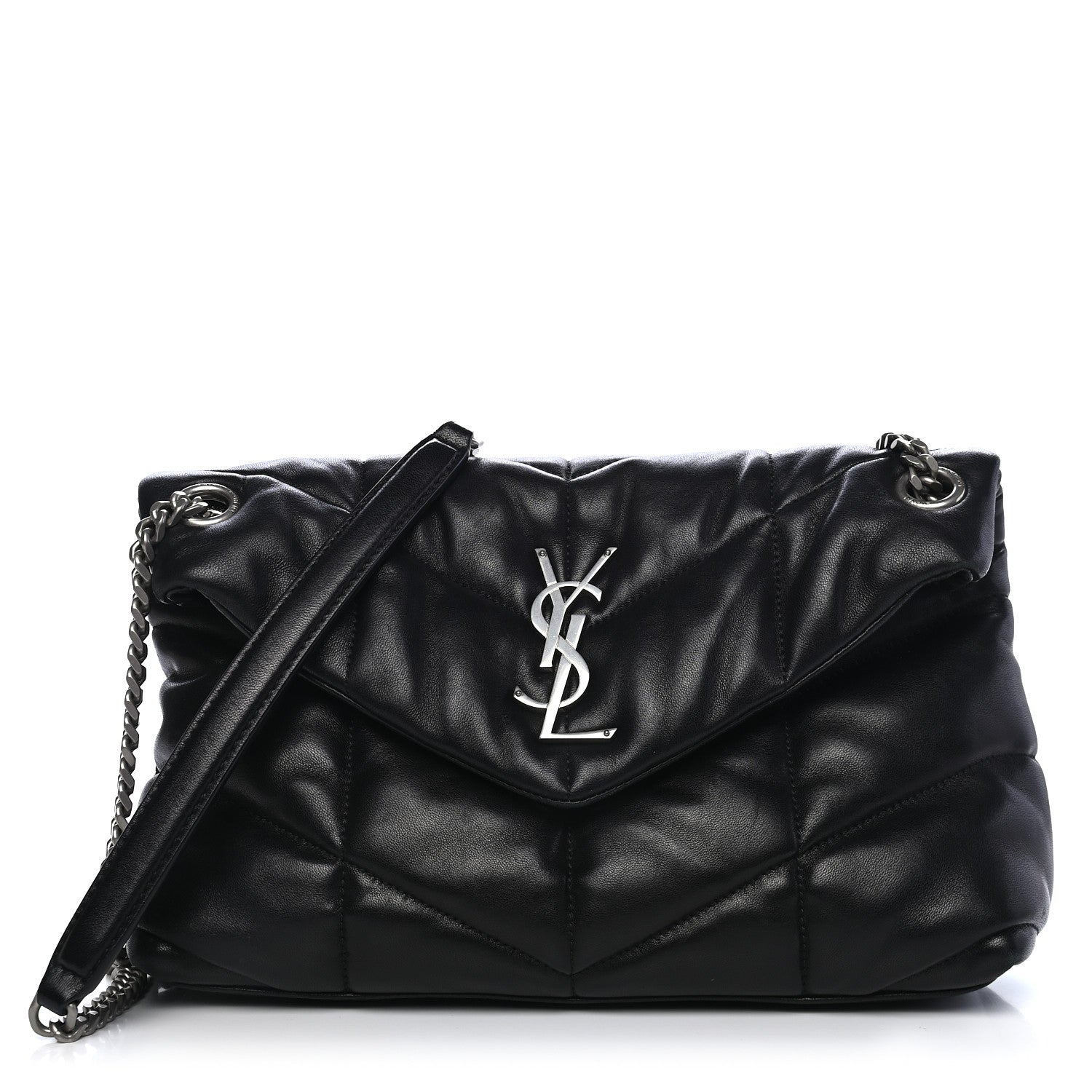 Saint Laurent Lambskin Quilted Small Loulou Puffer Monogram Chain Satchel Black 1 of 10