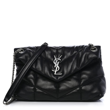 Saint Laurent Lambskin Quilted Small Loulou Puffer Monogram Chain Satchel Black 1 of 10