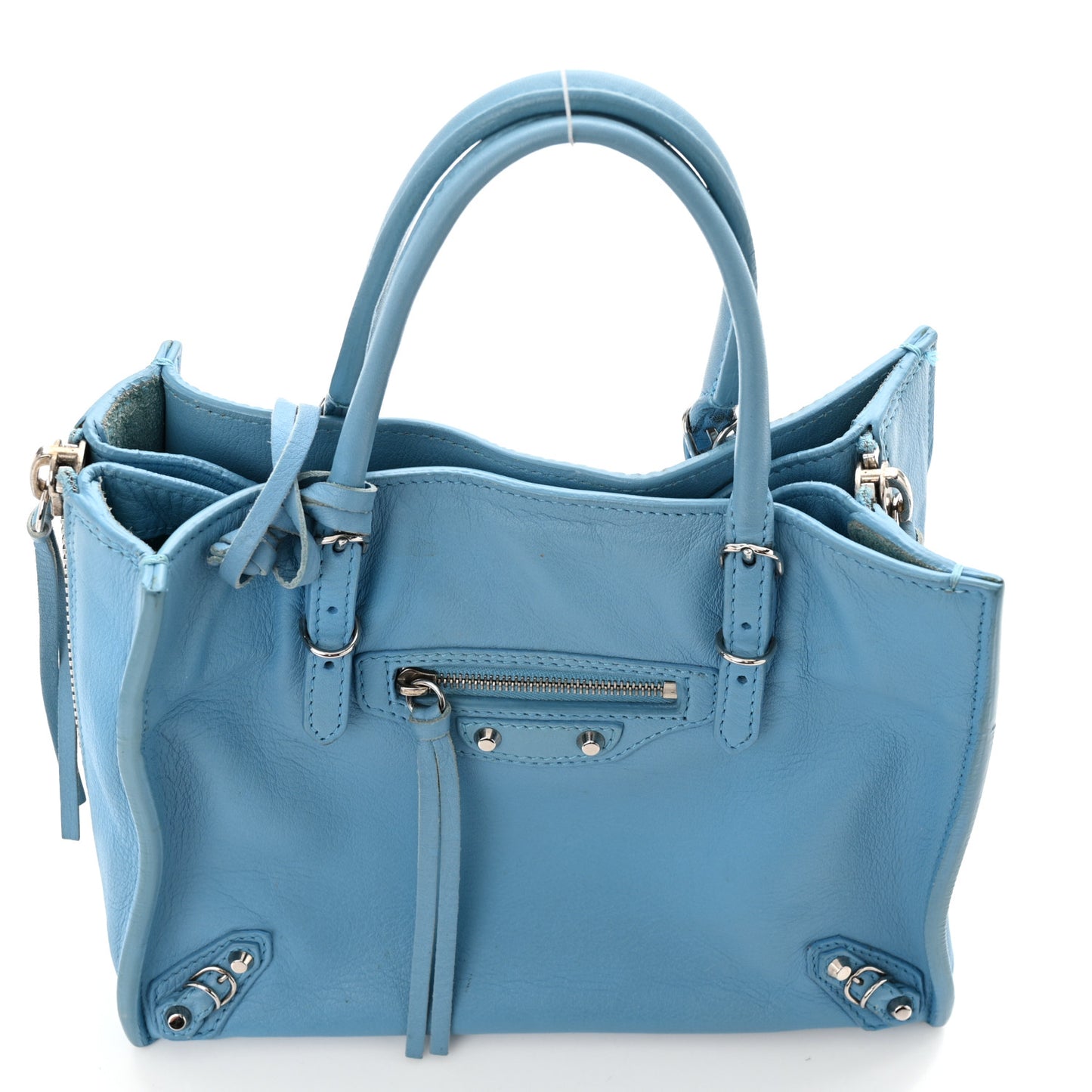 Supple Calfskin Papier Mini A4 Zip Around Tote Bleu Azur Clair