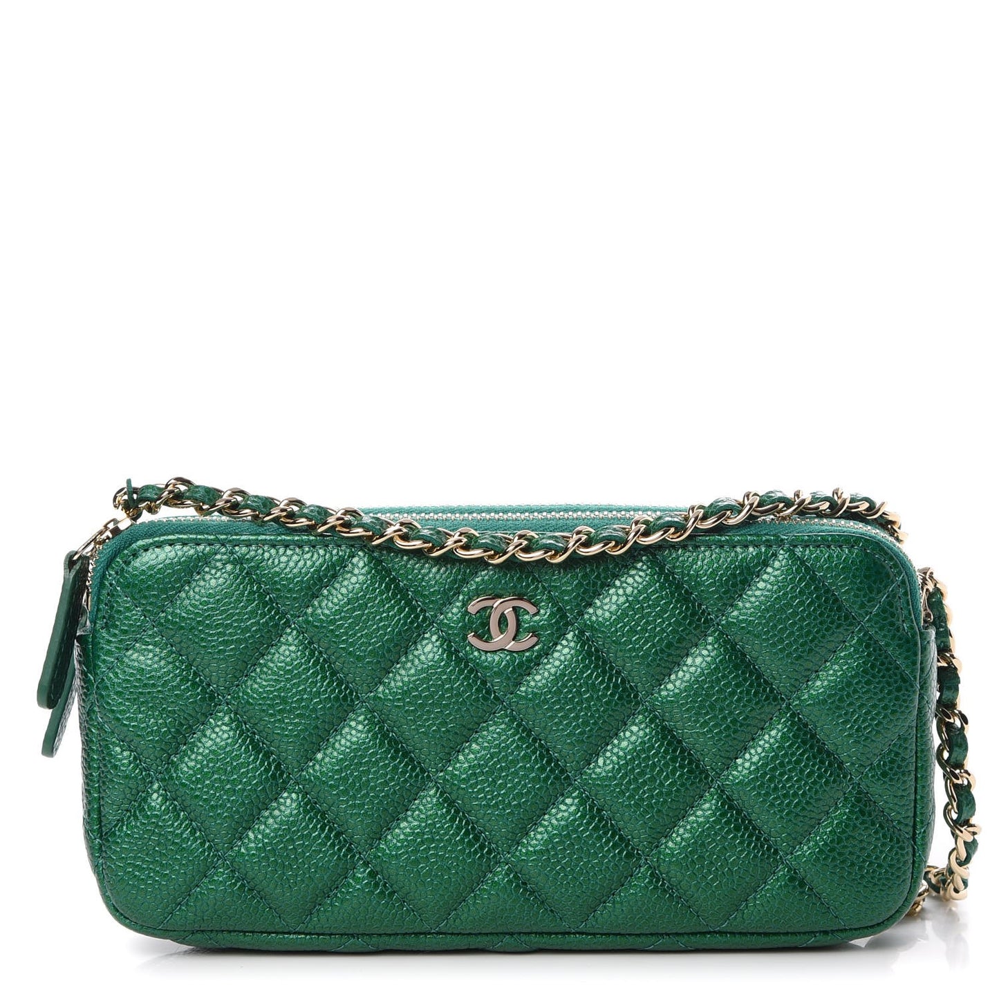 Caviar Quilted Small Clutch With Chain Green